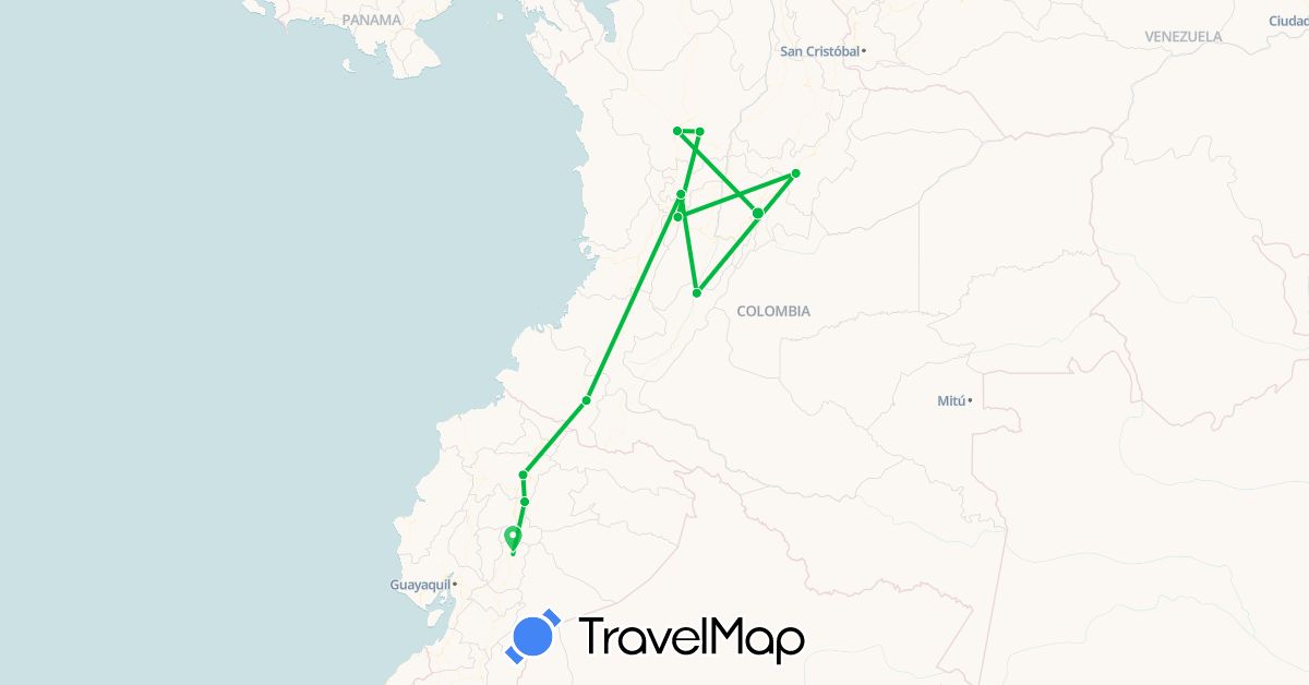 TravelMap itinerary: driving, bus in Colombia, Ecuador (South America)